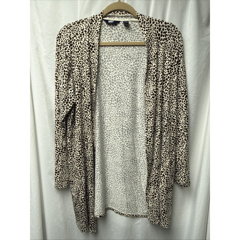 Lands End Cardigan Womens Medium Petite Leopard Print Duster Drapey Open viscose